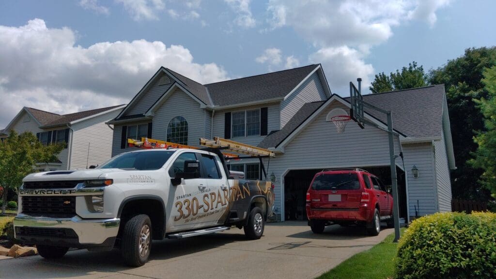 Spartan StormShield Roofing truck.