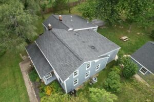 Top view of a newly completed roof replacement.