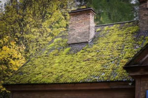 roof moss growing on asphalt shingles