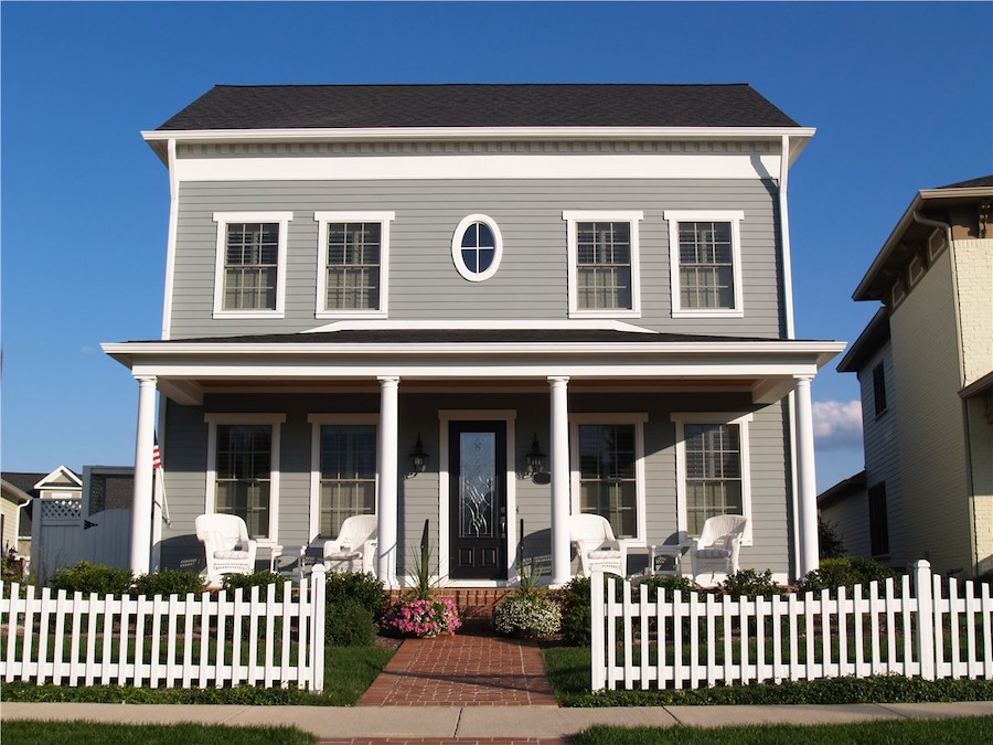 James Hardie siding styles on modern residential home exterior with mixed materials and trim accents